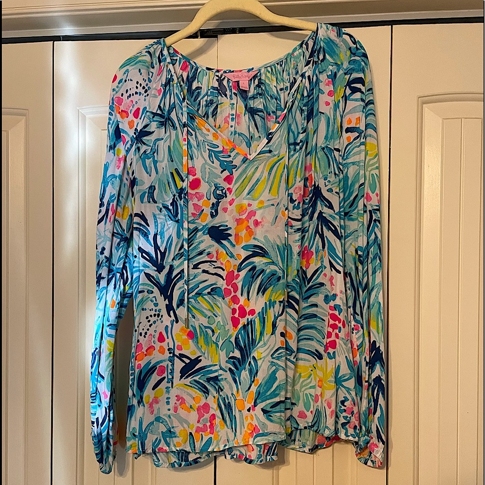 Lilly Pulitzer Willa top, Serene blue tippy, Large